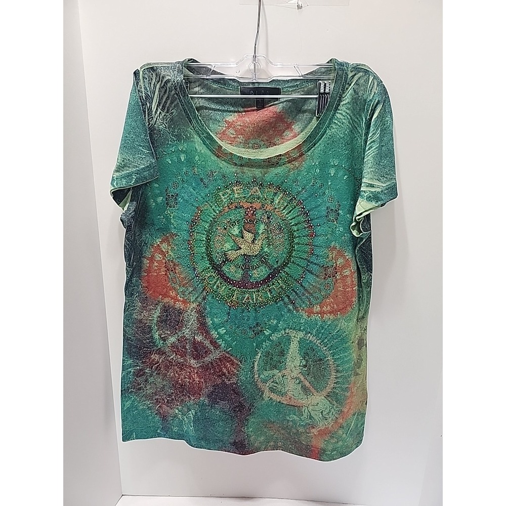 B.L.E.U. Tye Dye Shirt Size Small Beaded Peace On Earth